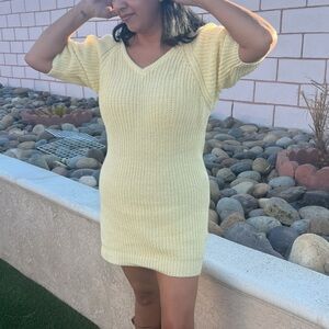 80’s Vintage yellow knotted cotton sweater dress